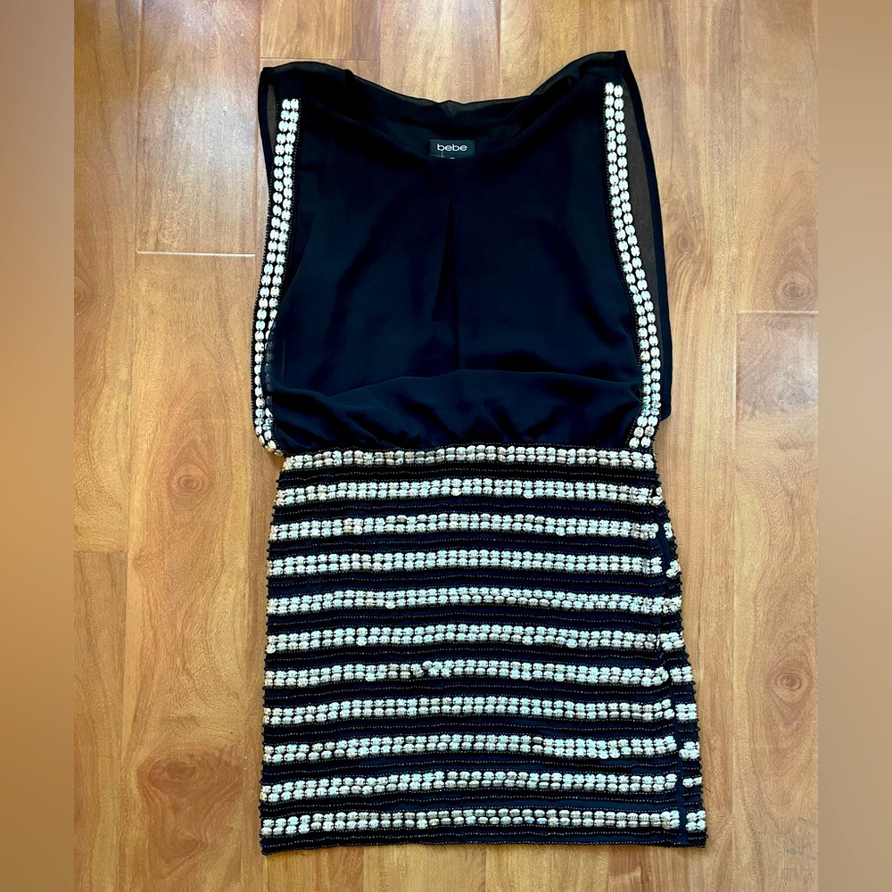 Amazing Black & Silver Coin Bebe Sleeveless Mini Dress